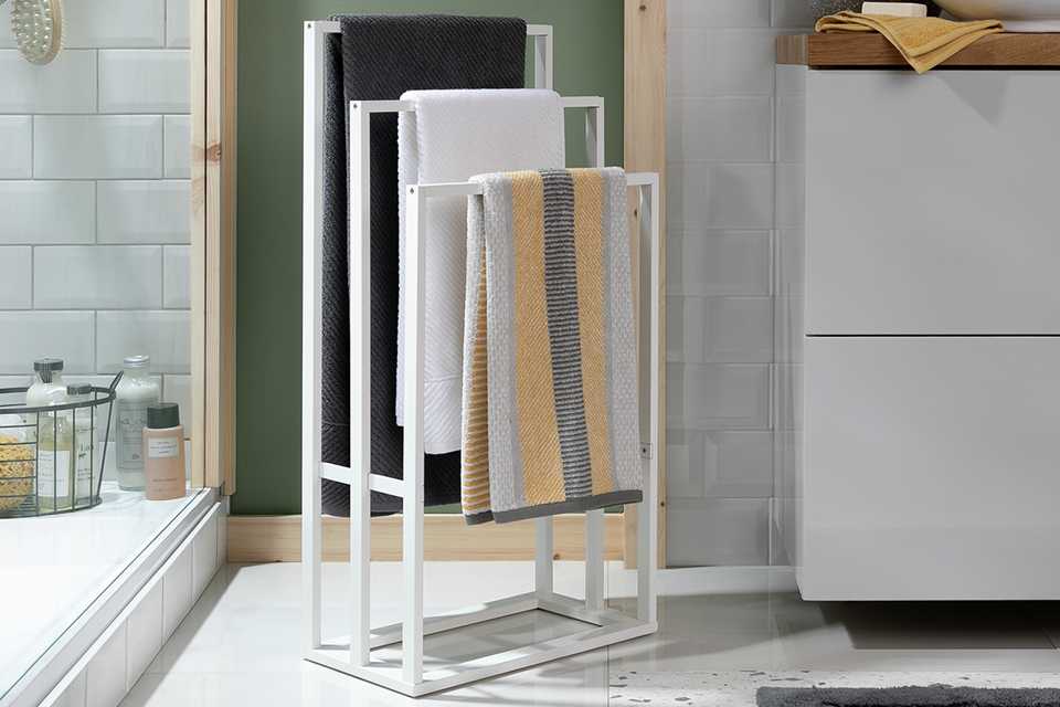 A Habitat Freestanding Bamboo Towel Rail in white.
