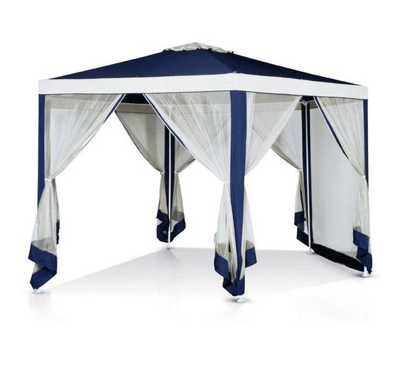 Buy HOME Hexagonal 4m Blue & Cream Garden Gazebo w/ Mesh Panels at Argos.co.uk Your Online