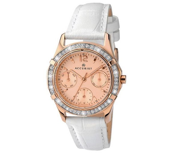 Buy Accurist Ladies' Rose Gold Dial and White Strap Watch at Argos.co