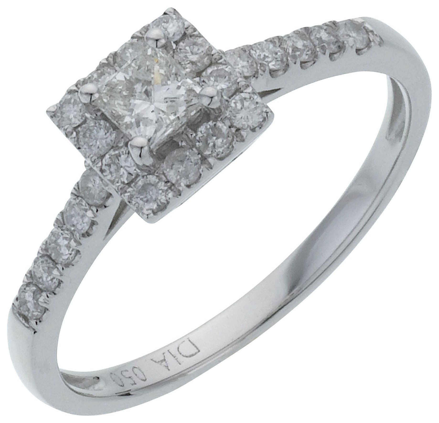 18 Carat White Gold Square Diamond - Halo Ring - Size S Review