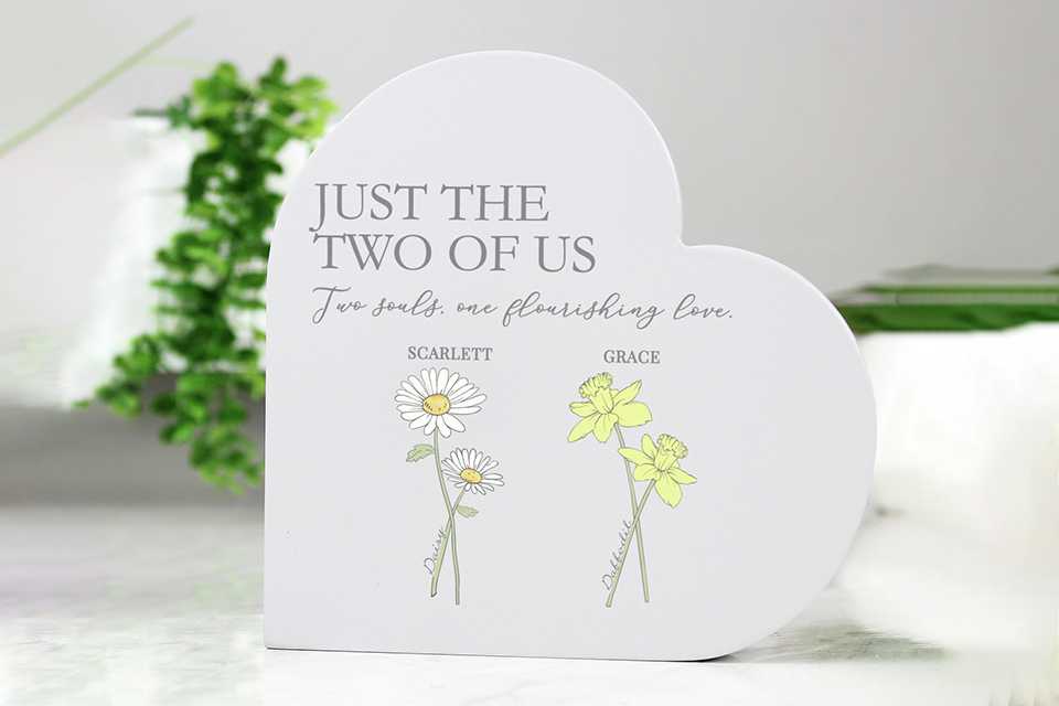 A heart ornament with a personalised message.