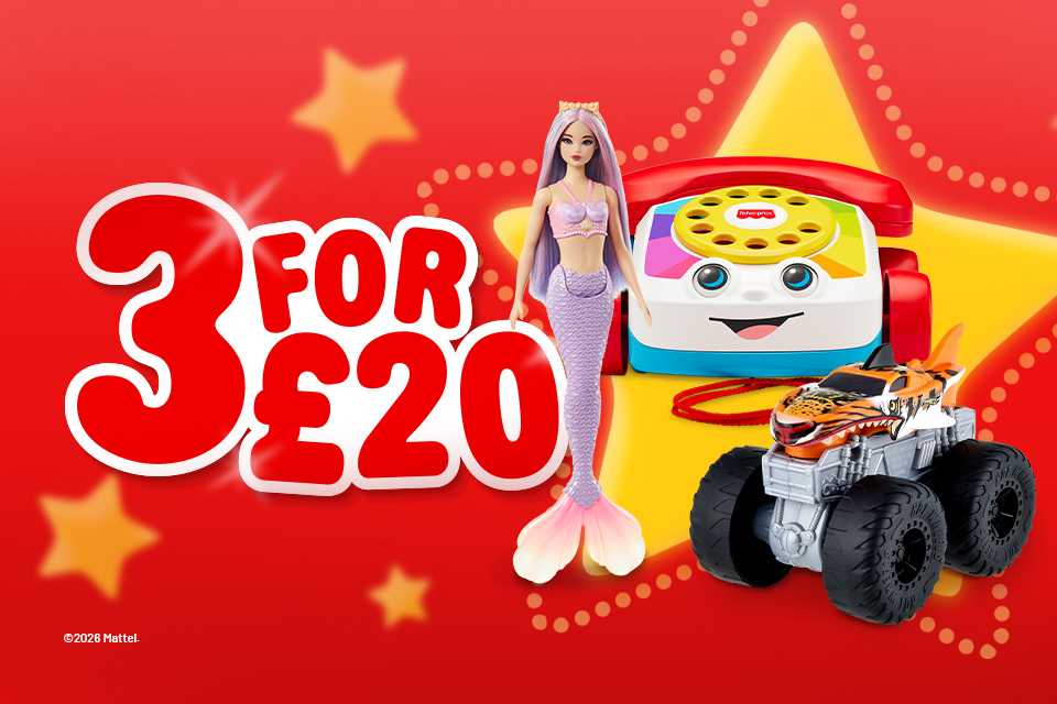 3 for £20. Mix and match across selected toys and games.
