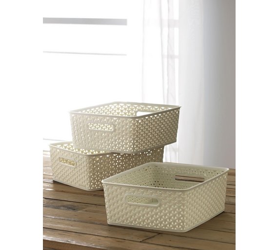 Buy HOME Set of 3 Rattan My Style Storage Boxes Vintage White at