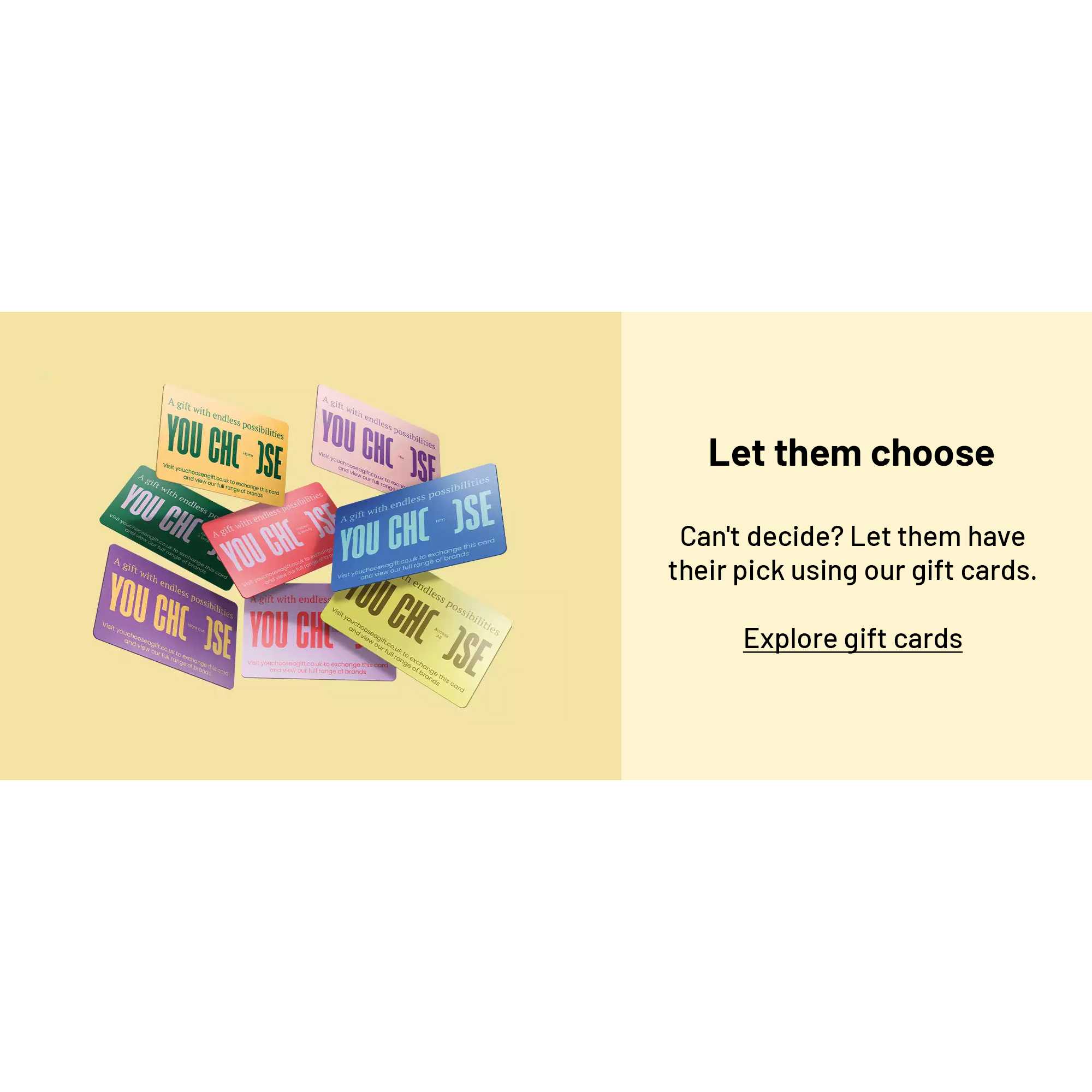 A banner displaying YouChoose gift cards.