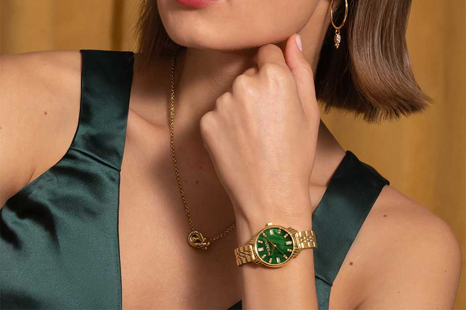 Olivia Burton Art Deco Emerald Gold Watch.