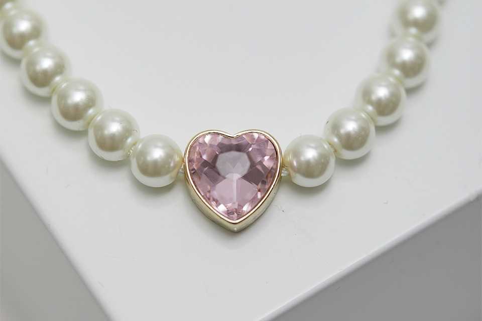 Lipsy Pearl Pink Heart Choker Necklace.