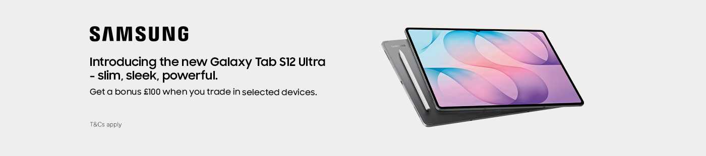 Samsung. Introducing the new Galaxy Tab S12 Ultra - slim, sleek, powerful. Get a bonus £100 when you trade in selected devices.