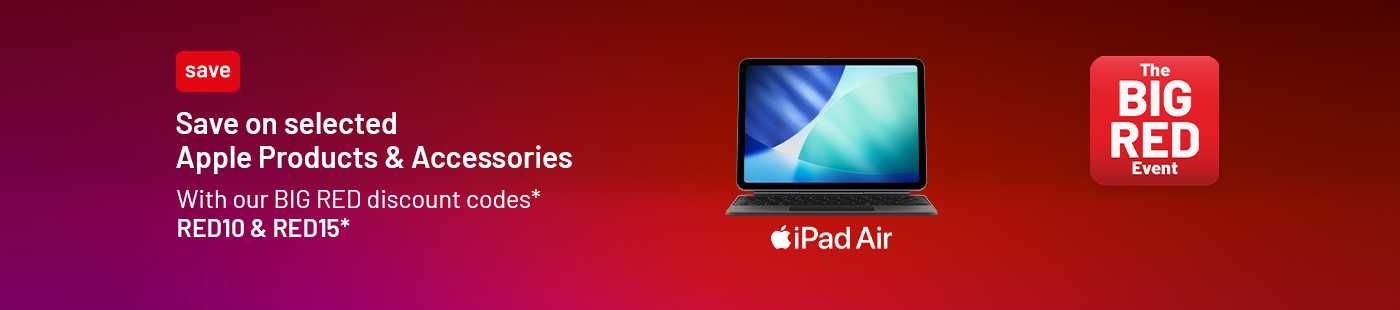 The Big Red Event. Save on selected Apple products and accessories. With our Big Red discount codes* RED10 & RED15*.