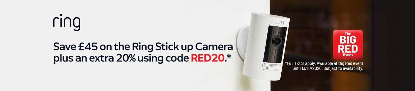 The Big Red Event. Ring. Save £45 on the Ring stick up camera plus an extra 20% using RED20.*