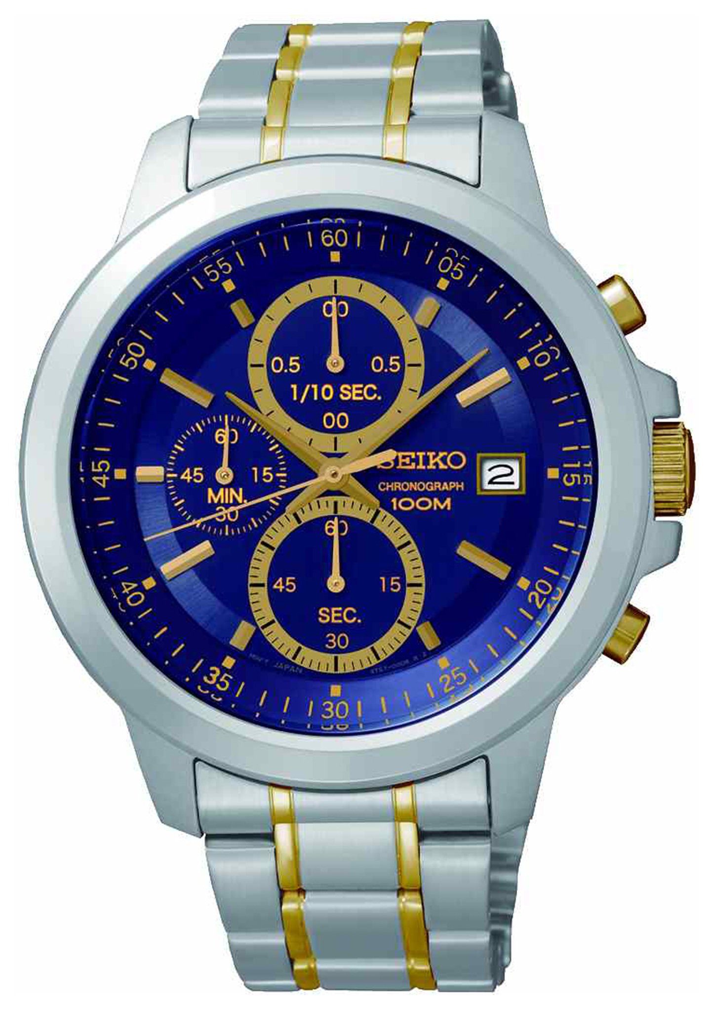 seiko men's two tone bracelet quartz chronograph watch