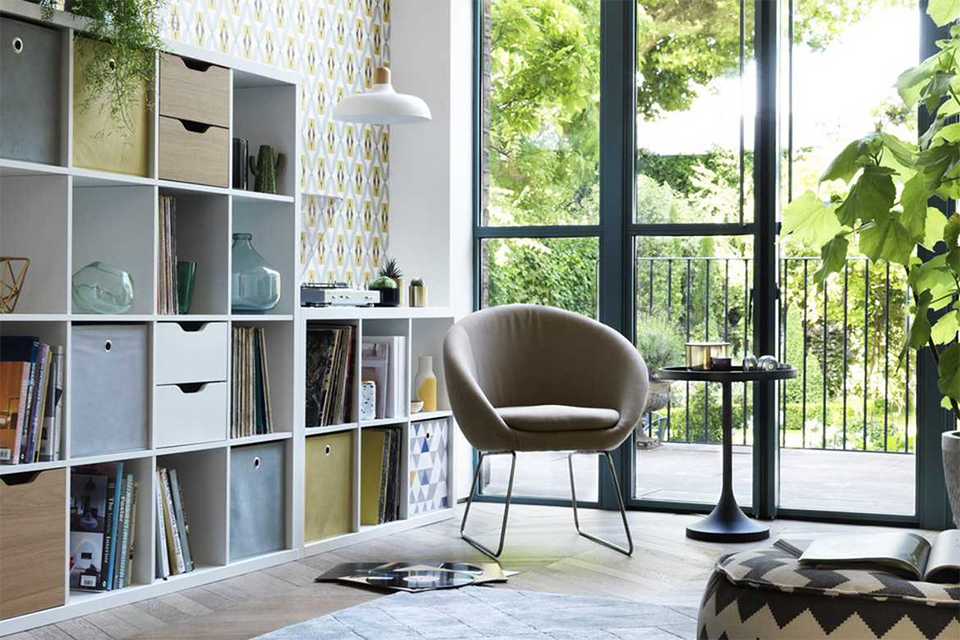 A living room with modular furniture.