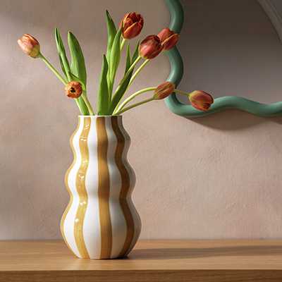 A Habitat Hand Painted Stripe Vase - Mustard.