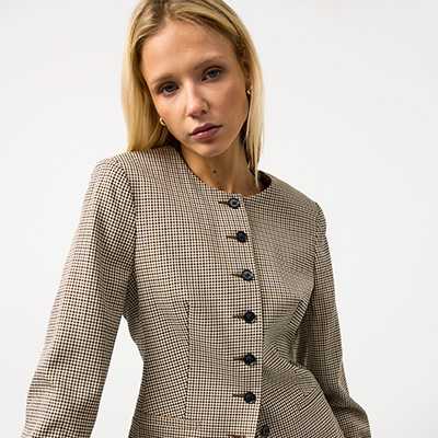 Brown Dogtooth Collarless Co-ord Blazer.