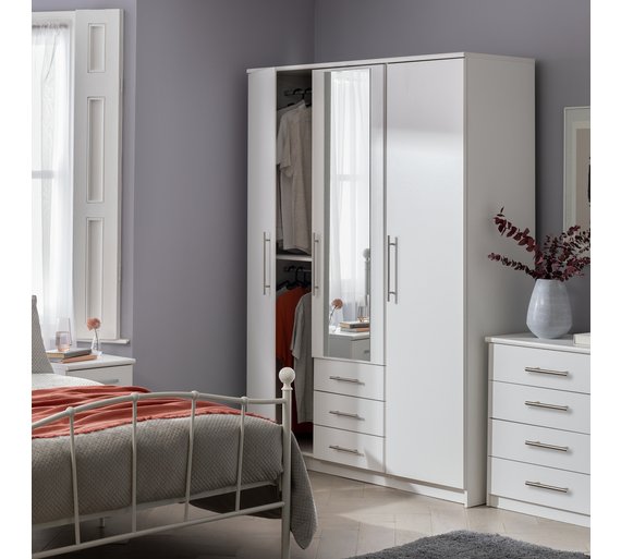 Buy HOME Normandy 3 Door 3 Drawer Large Mirrored WardrobeWhite at