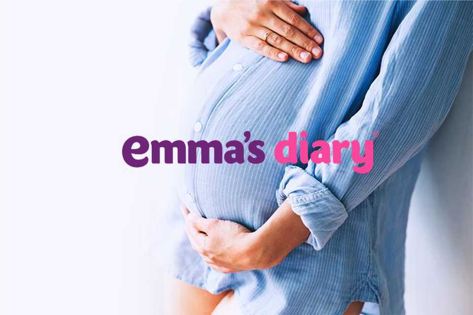 mma's diary written on a an image of a pregnant woman in blue.