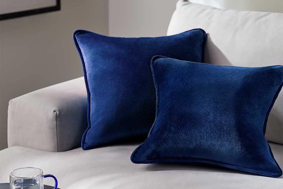 Habitat Velvet Cushion Cover in blue colour.