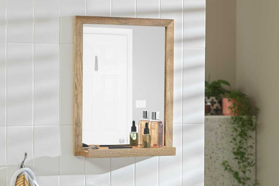 Habitat Mango Wood Bathroom Mirror with Shelf.