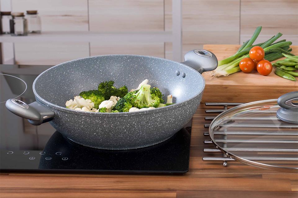 Vegetables cooking in a wok.