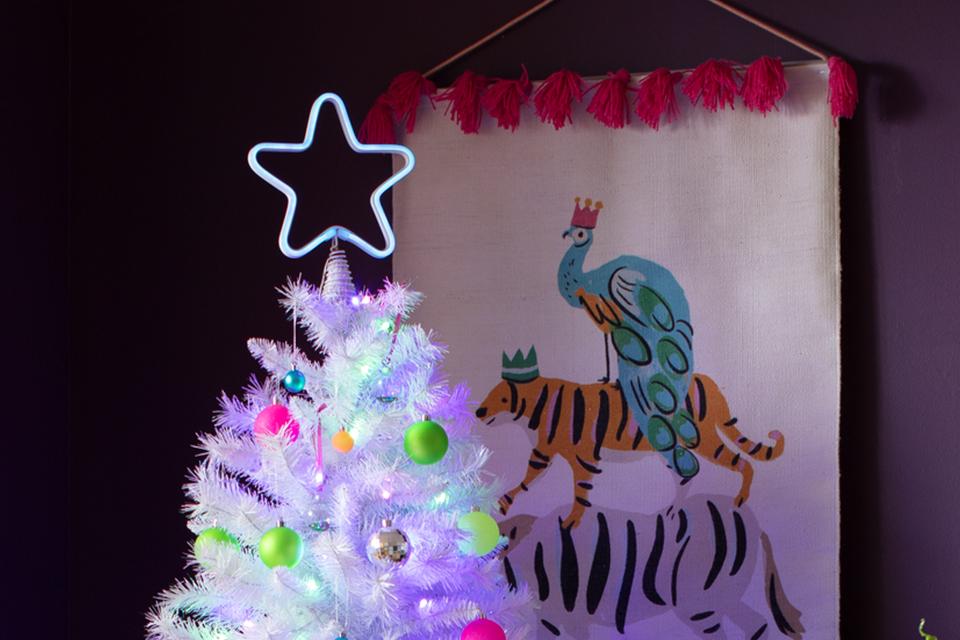 A blue light-up star tree topper.