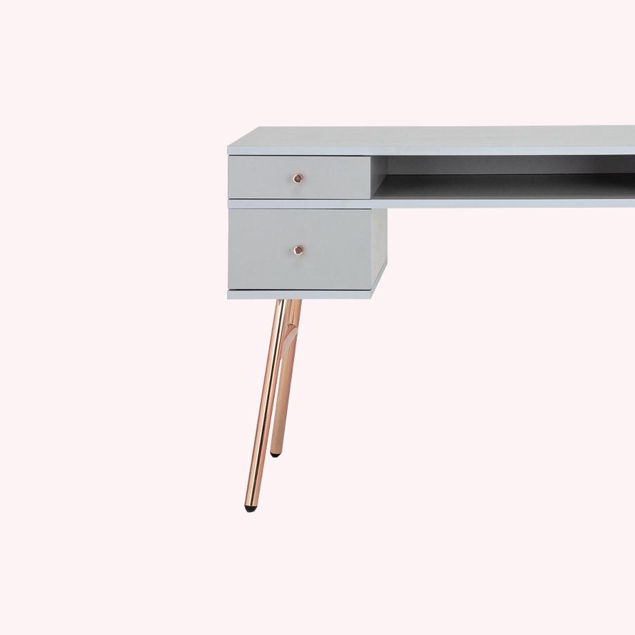 Image of grey desk with storage.