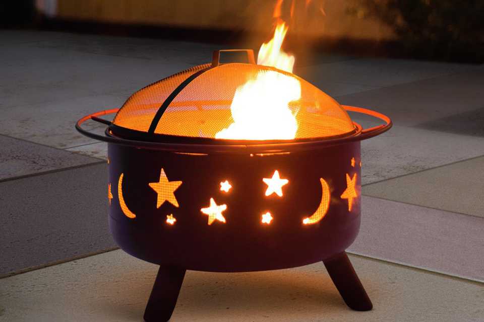 A firepit in a garden.