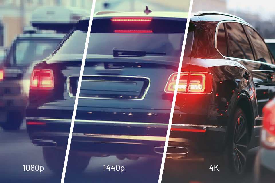 A car image displaying resolution difference between 1080p, 1440p and 4K.
