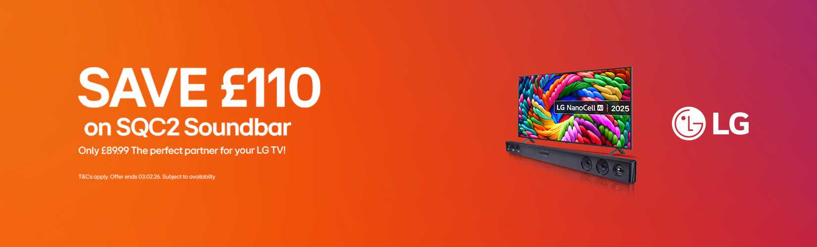 LG. Save £110 on SQC2 soundbar.