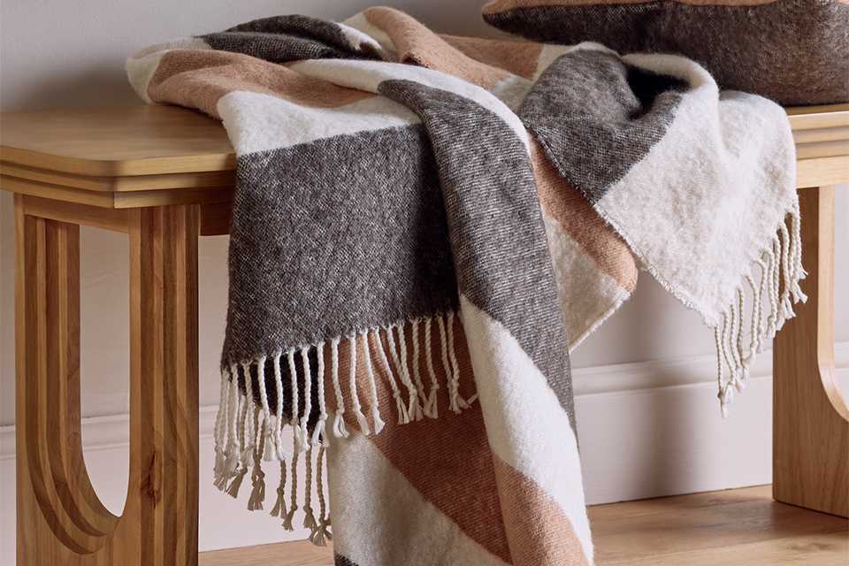 Habitat Striped Faux Mohair Throw - Neutral.