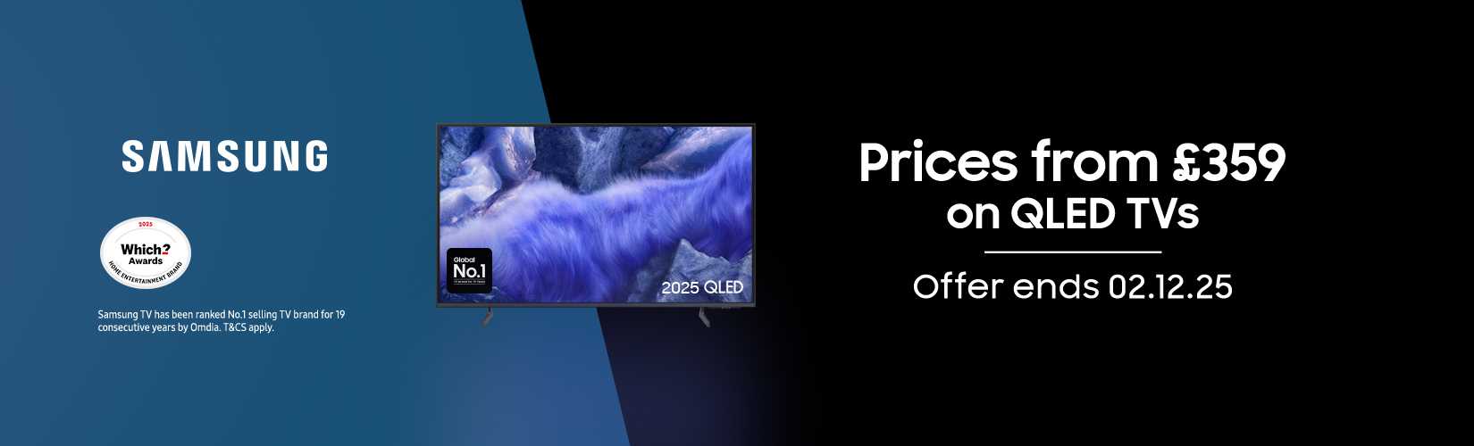 Samsung. Prices from £359 on  QLED TVs. Offer ends on 02.12.25.
