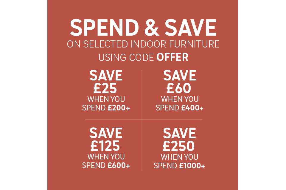 Spend and save on selected indoor furniture use code OFFER. Shop now.