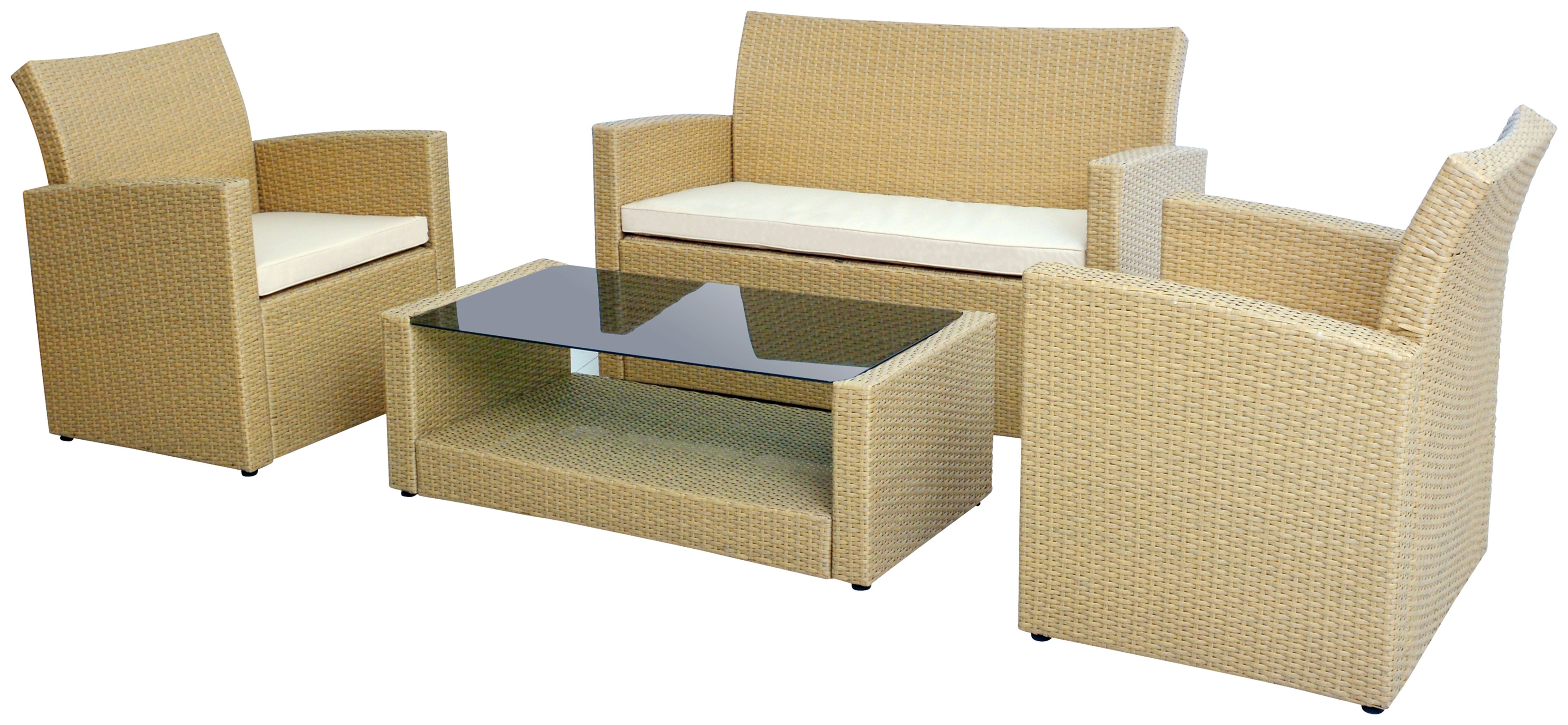 Review of Rattan Effect Natural 4 Seater Garden Sofa Set.