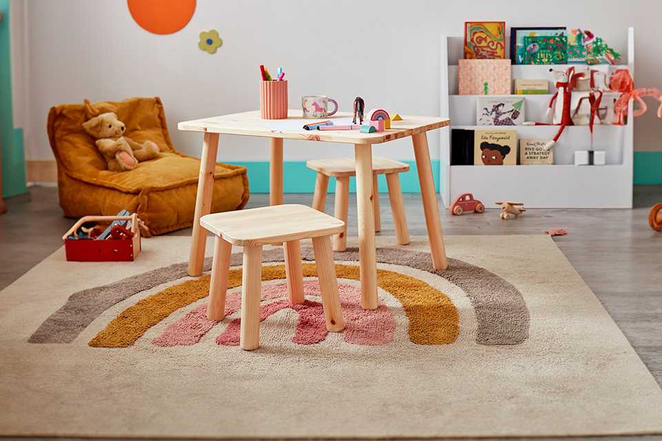 Habitat kids Felix table and 2 pine chairs.