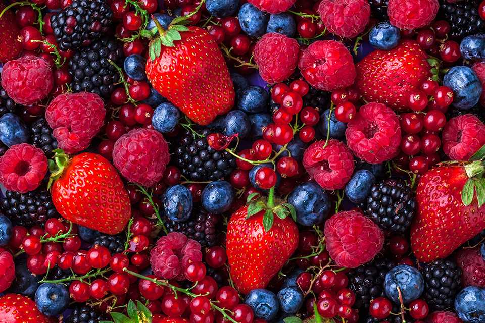A flat lay of mixed berries.