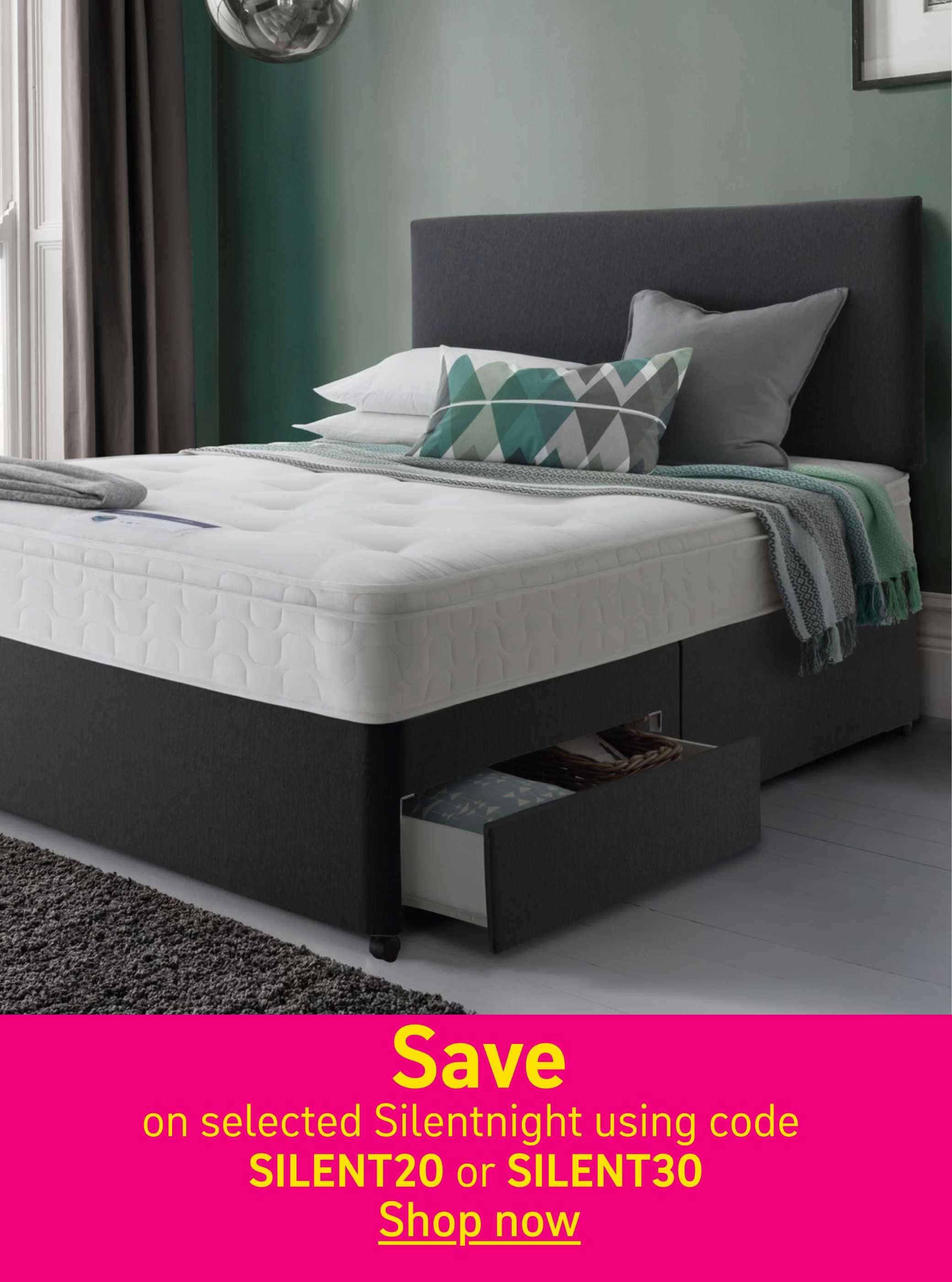 Save on selected Silentnight using code SILENT20 or SILENT30. Shop now.