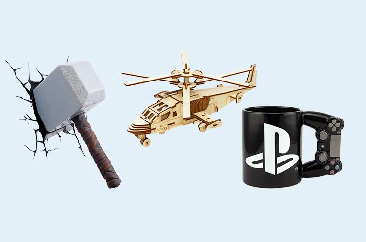 A selection of gifts on a blue background.