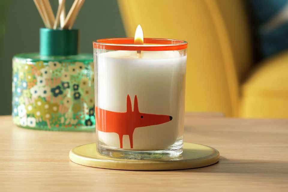 A Habitat x Scion Mr Fox Glass Candle with Paradise Plum and Orchid fragrance.