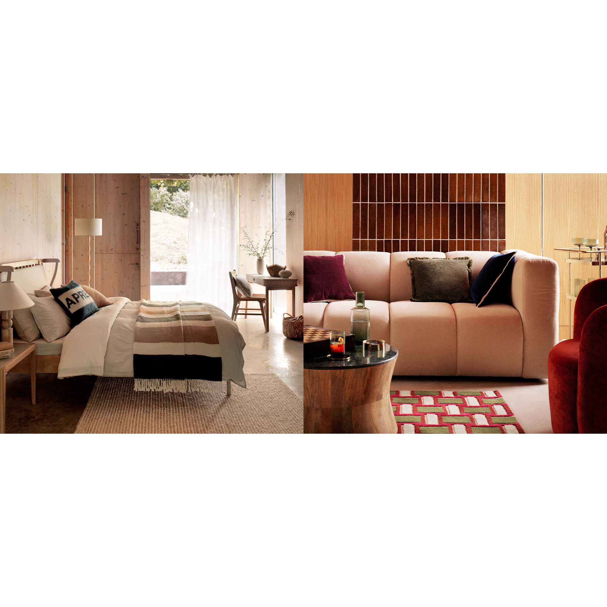 Habitat living room and bedroom collage in banner for new year refresh.