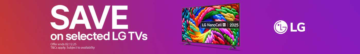 LG. Save on selected LG TVs. Offer ends 02.12.25.