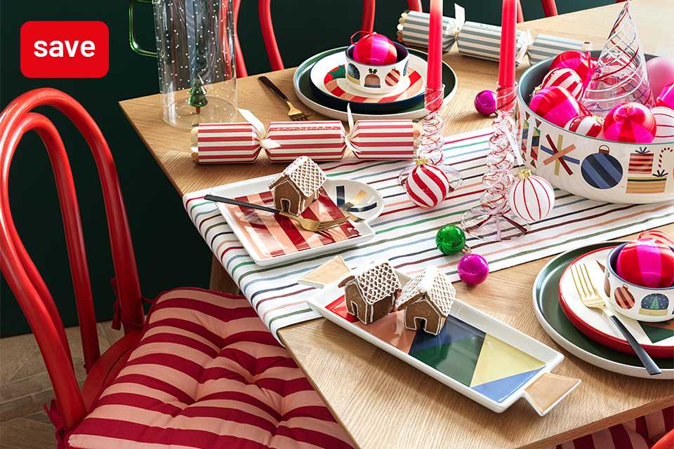 Save 25% on selected festive homewares using code MERRY25. Includes candles, bedding, tableware and more. Shop now.