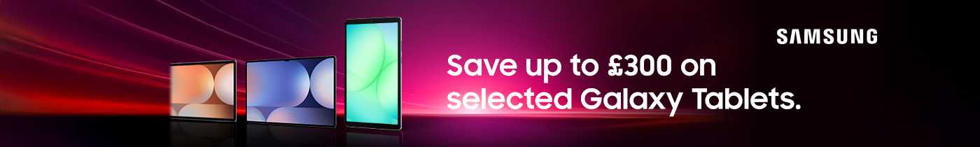 Samsung. Save up to £300 on selected galaxy tablets.