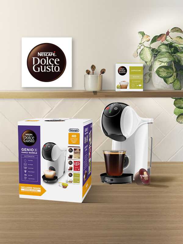 Explore the Nescafe Dolce Gusto range. Genio S Family Bundle includes 40 coffee shop style drinks.