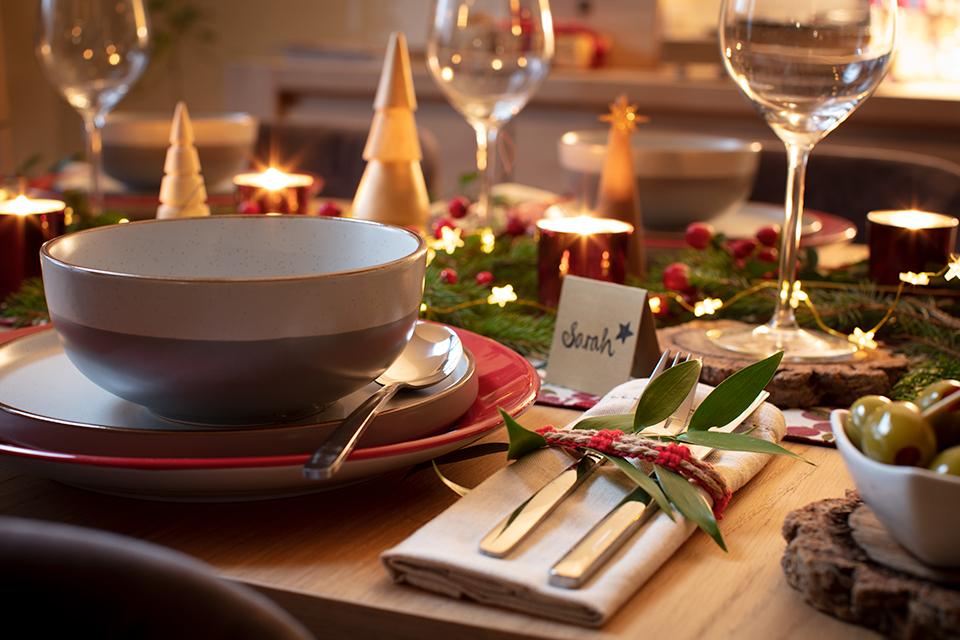 Close up of wine glasses on a dinner table.