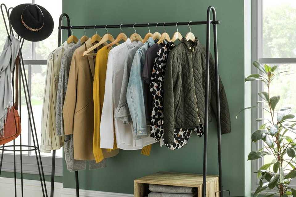 White clothes rail in bedrooom.
