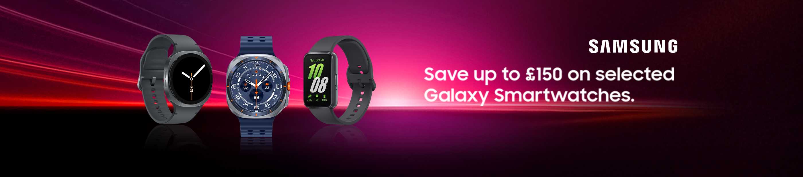 Samsung. Save up to £150 on selected Galaxy Smartwatches.