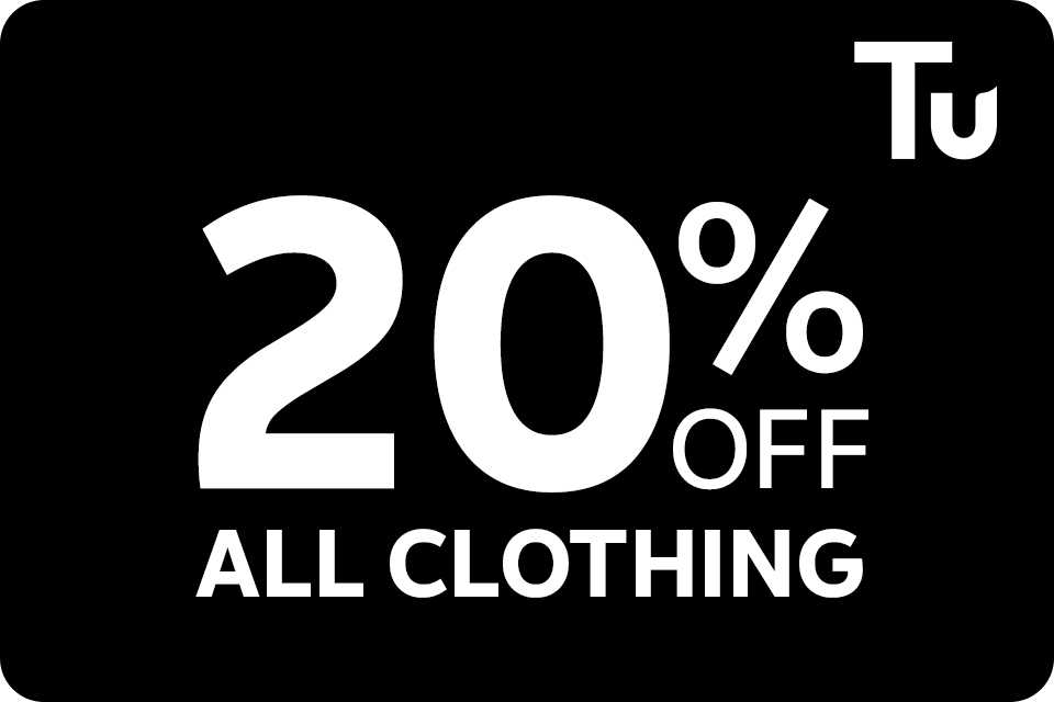 20% off all clothing. Online & in-store.