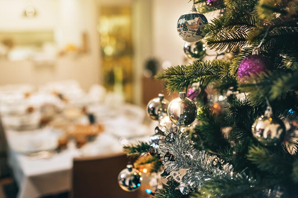 Tinsel on Christmas tree.