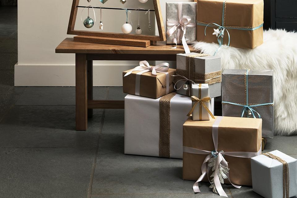 Image of large and small gift wrapped presents.