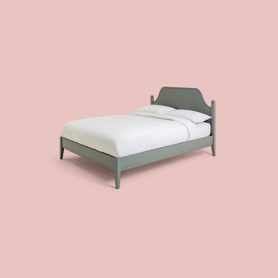 Grey double bed frame.