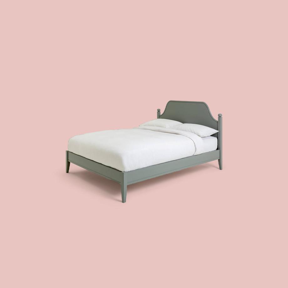 Grey upholstered bedframe.