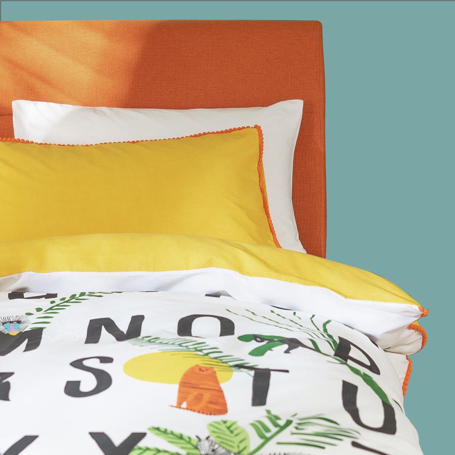 Close up of kids white animal bedding.